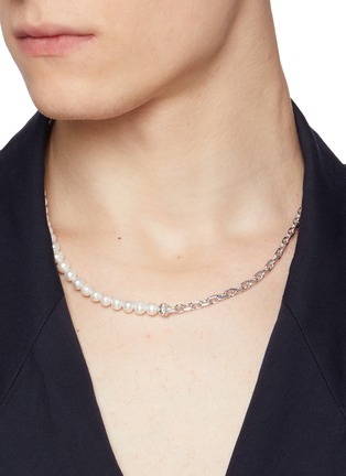 Figure View - Click To Enlarge - EMANUELE BICOCCHI - Sterling Silver Half Chain Pearls Necklace