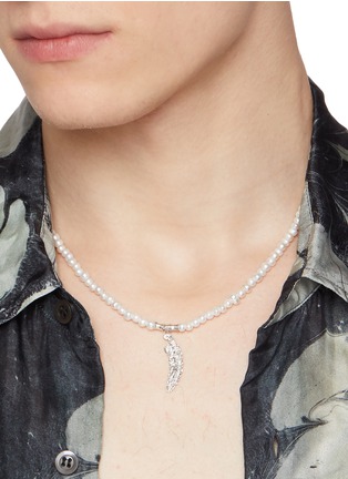 Figure View - Click To Enlarge - EMANUELE BICOCCHI - Sterling Silver Feather Pearls Necklace