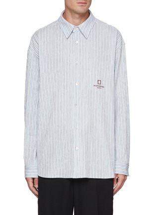 Main View - Click To Enlarge - WOOYOUNGMI - Striped Pocket Cotton Blend Shirt