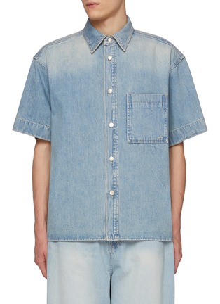 Main View - Click To Enlarge - WOOYOUNGMI - Light Wash Logo Back Pocket Denim Shirt