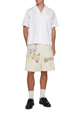 Figure View - Click To Enlarge - WOOYOUNGMI - Retro Travel Printed Drawstring Cotton Shorts