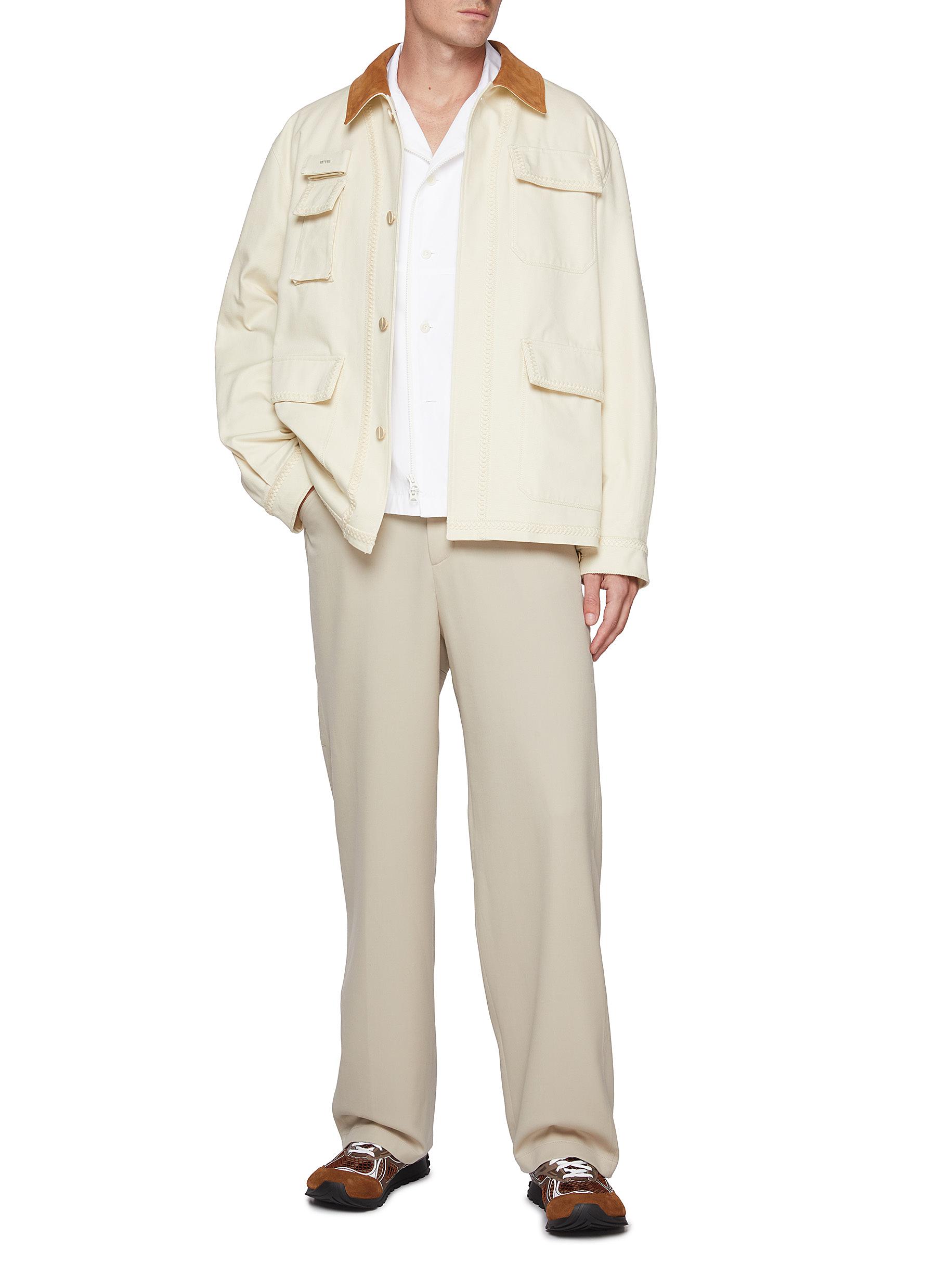 Suede Collar Quad Pocket Cotton Utility Jacket - Thumbnail 2
