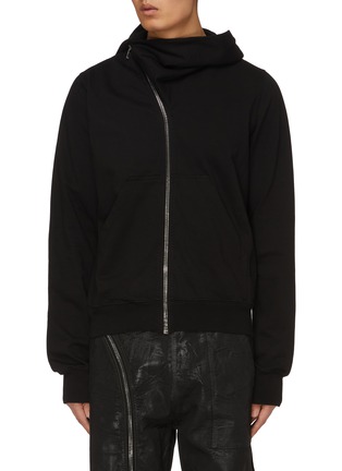 Main View - Click To Enlarge - RICK OWENS DRKSHDW - Mountain Curved Zip Cotton Hoodie