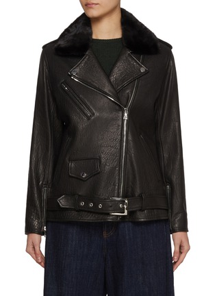 Main View - Click To Enlarge - KRUF - Mink Collar Leather Biker Jacket