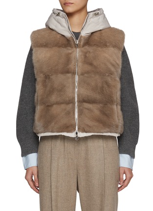 Main View - Click To Enlarge - KRUF - Hooded Mink Fur Reversible Puffer Vest