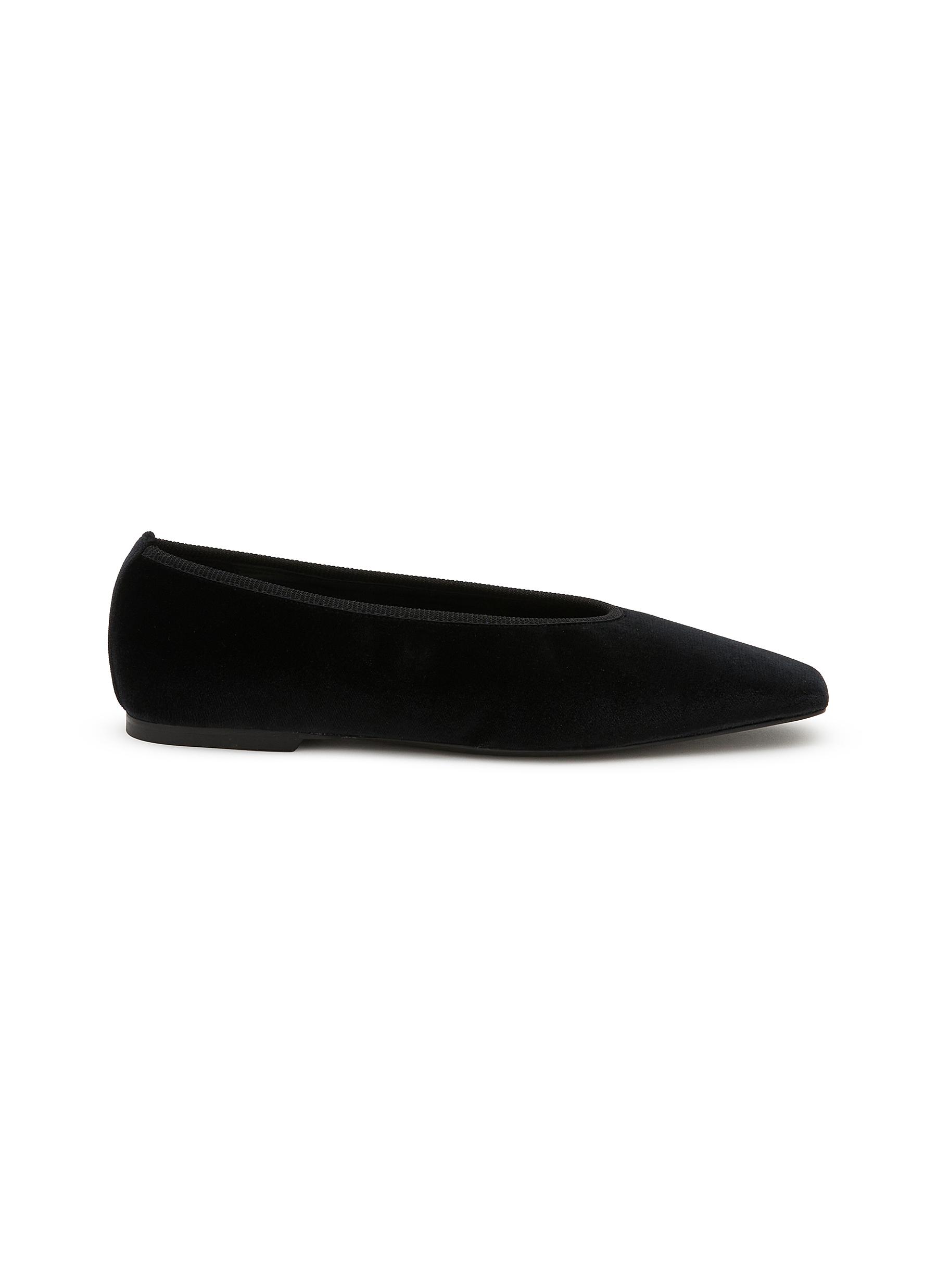 フラットシューズ Minimalist Suede Ballerinas Flats Shirry Trendy Women's Black Faux Suede Pointed Toe Ballet