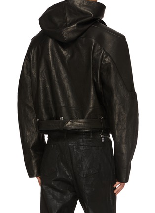 Back View - Click To Enlarge - RICK OWENS  - Cropped Hooded Stooges Leather Jacket