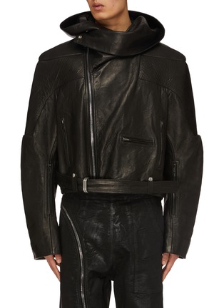 Main View - Click To Enlarge - RICK OWENS  - Cropped Hooded Stooges Leather Jacket