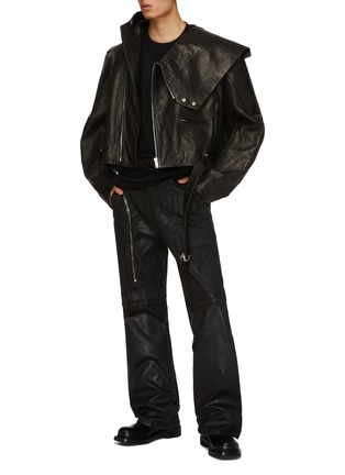 Figure View - Click To Enlarge - RICK OWENS  - Cropped Hooded Stooges Leather Jacket