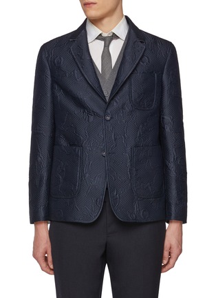 Main View - Click To Enlarge - THOM BROWNE - Olympic Metalasse Jacquard Pocket Cotton Silk Blend Blazer