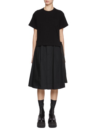 Main View - Click To Enlarge - SACAI - Hybrid Jersey Cotton Poplin Pleated Dress