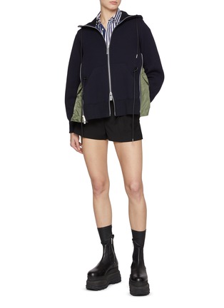 Figure View - Click To Enlarge - SACAI - Sponge Sweat Nylon Hybrid Hoodie