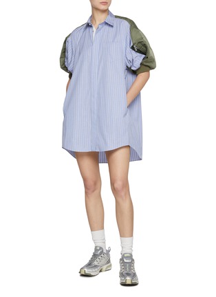 Figure View - Click To Enlarge - SACAI - Hybrid Puff Sleeve Shirt Dress