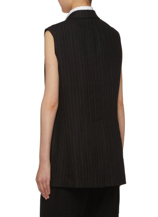 Back View - Click To Enlarge - YOHJI YAMAMOTO - Single Breasted Pinstripe Linen Cotton Gilet