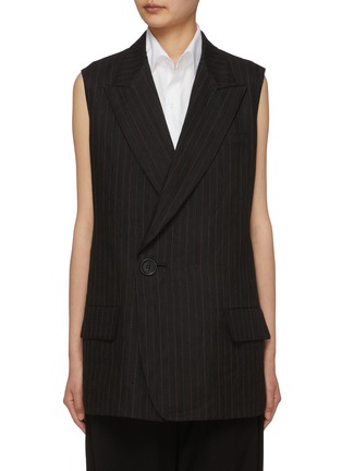 Main View - Click To Enlarge - YOHJI YAMAMOTO - Single Breasted Pinstripe Linen Cotton Gilet