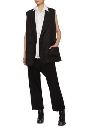 Figure View - Click To Enlarge - YOHJI YAMAMOTO - Single Breasted Pinstripe Linen Cotton Gilet