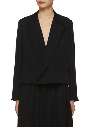 Main View - Click To Enlarge - YOHJI YAMAMOTO - Asymmetric Front Peak Lapel Tailored Wool Blazar