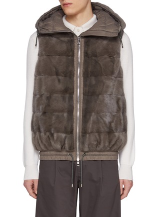 Main View - Click To Enlarge - KRUF - Elasticated Hem Mink Fur Hooded Vest