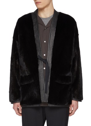 Main View - Click To Enlarge - KRUF - Leather Trim Mink Fur Kimono Jacket