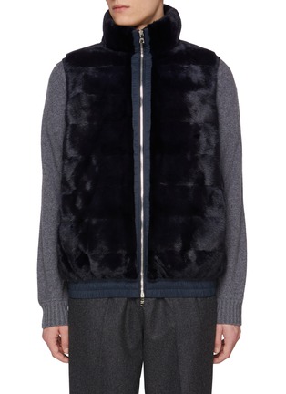 Main View - Click To Enlarge - KRUF - Stand Collar Elasticated Hem Mink Fur Vest