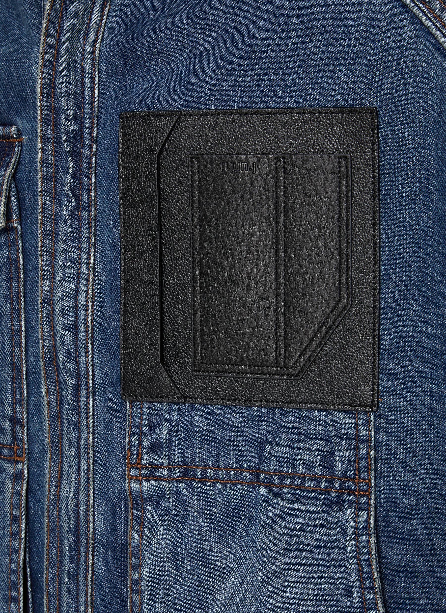 Leather Accent Medium Washed Denim Jacket - Thumbnail 4