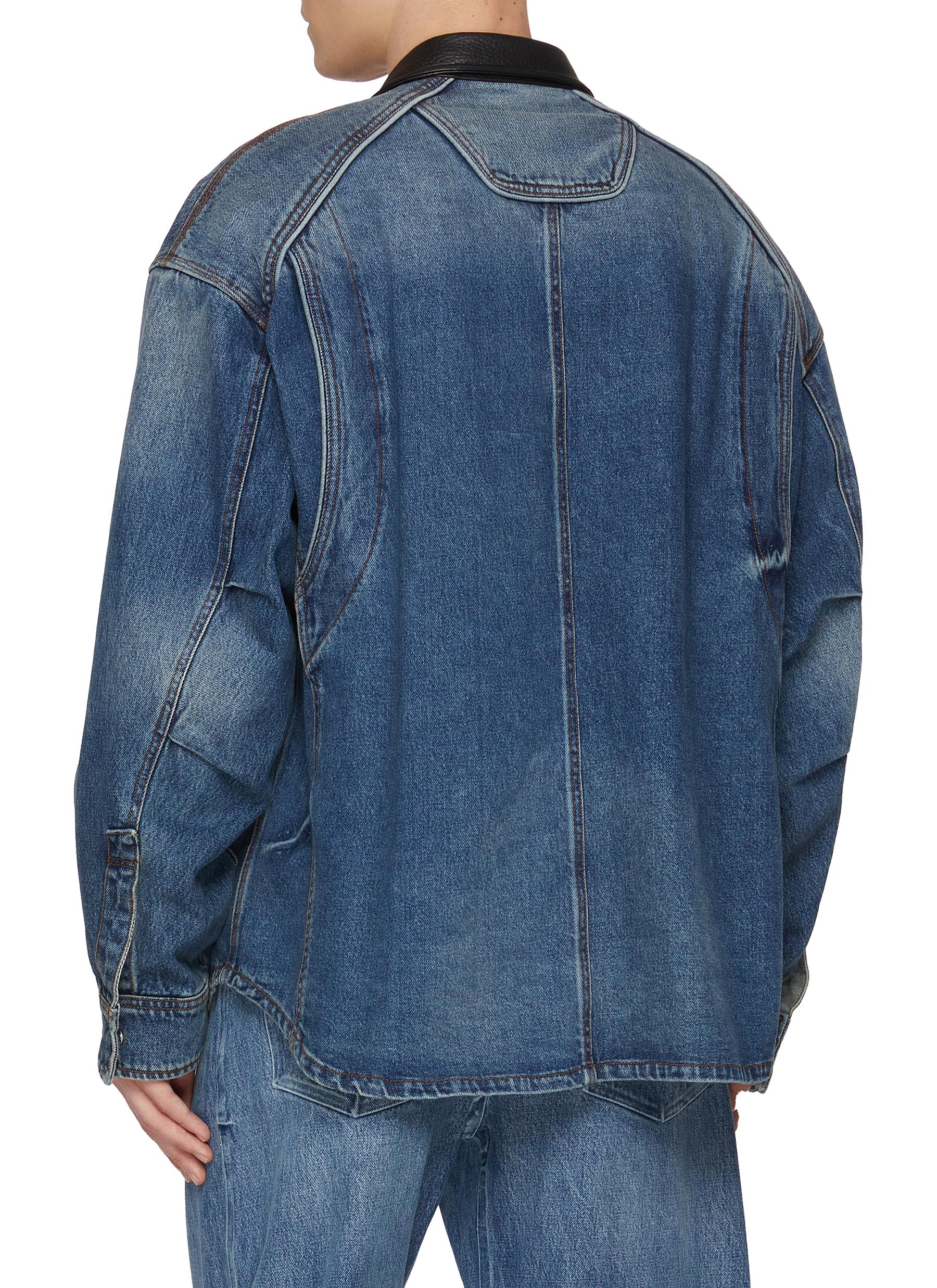 Leather Accent Medium Washed Denim Jacket - Thumbnail 3