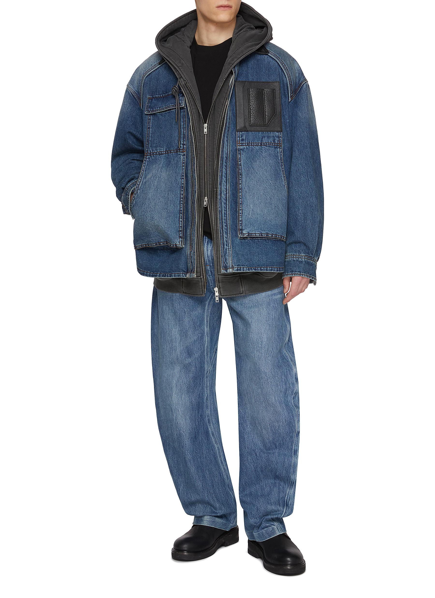 Leather Accent Medium Washed Denim Jacket - Thumbnail 2
