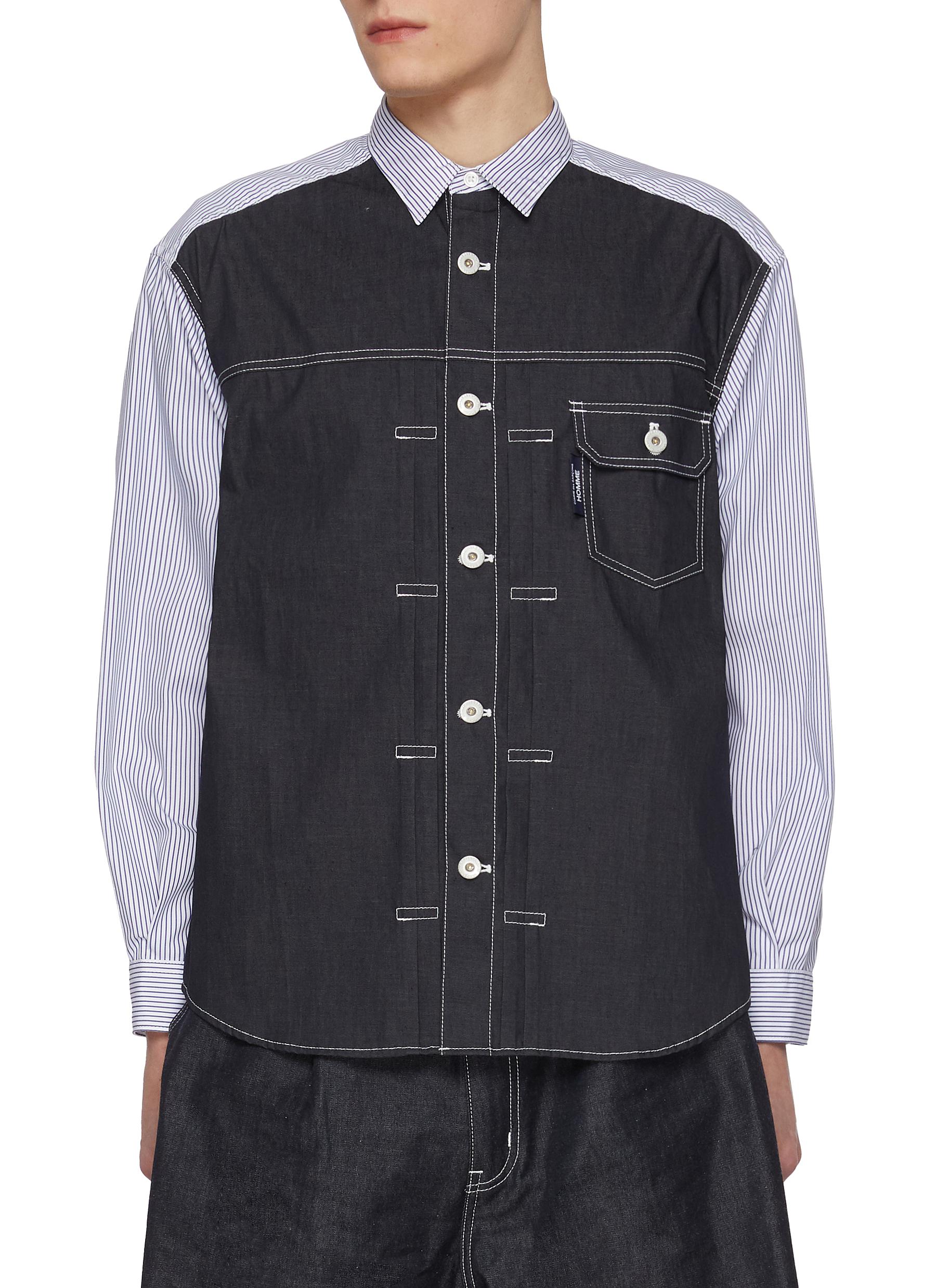 White Striped Shirt by Comme des Garçons Homme Deux on Sale