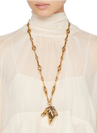 Figure View - Click To Enlarge - CHLOÉ - Gold-Toned Horse Pendant Laiton Chain Necklace