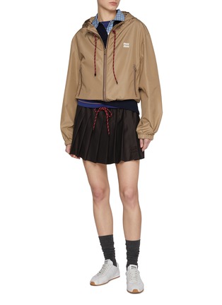 Figure View - Click To Enlarge - MIU MIU - Drawstring Waist Pleated Wool Mini Skirt