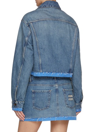 Back View - Click To Enlarge - MIU MIU - Poplin Trim Medium Wash Denim Jacket