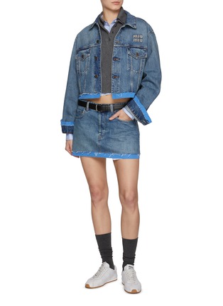 Figure View - Click To Enlarge - MIU MIU - Poplin Trim Medium Wash Denim Jacket