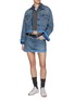 Figure View - Click To Enlarge - MIU MIU - Poplin Trim Medium Wash Denim Jacket