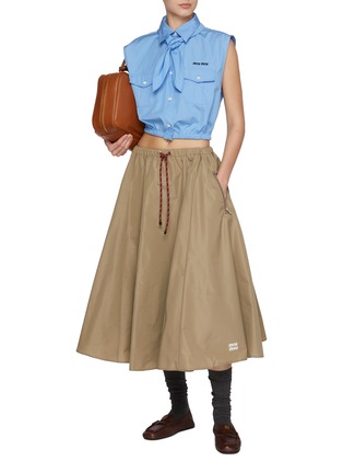 Figure View - Click To Enlarge - MIU MIU - Flared Cord Drawstring Midi Skirt