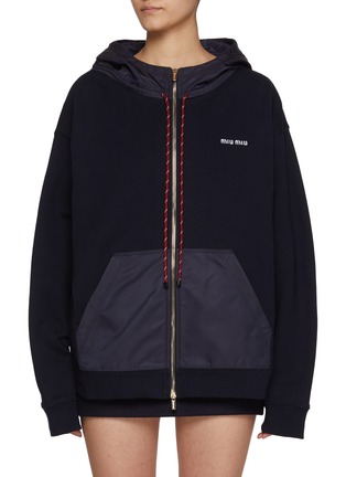 Main View - Click To Enlarge - MIU MIU - Bifabric Zip Up Cotton Hoodie