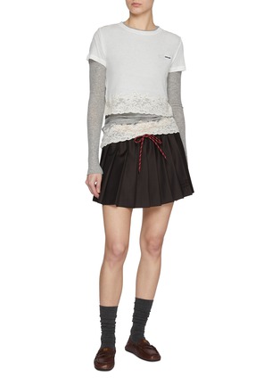 Figure View - Click To Enlarge - MIU MIU - Lace Trim Cotton Jersey T-shirt