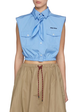 Main View - Click To Enlarge - MIU MIU - Lavallière Crop Cotton Poplin Shirt