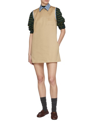 Figure View - Click To Enlarge - MIU MIU - Double Layered Cotton Pinafore Dress