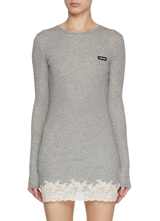 Main View - Click To Enlarge - MIU MIU - Lace Trim Cotton Jersey T-shirt