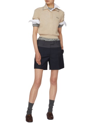 Figure View - Click To Enlarge - MIU MIU - Piped Cotton Blend Knit Polo Top