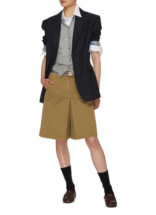 Figure View - Click To Enlarge - MIU MIU - Pleated Belted Heavy Cotton Skirt