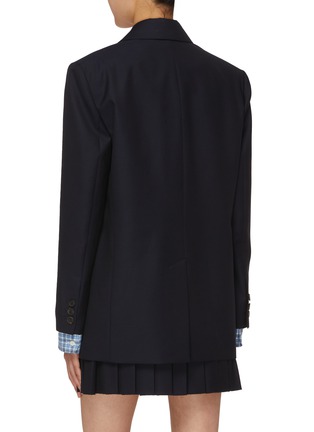 Back View - Click To Enlarge - MIU MIU - Batavia Single Breasted Logo Patched Long Blazer