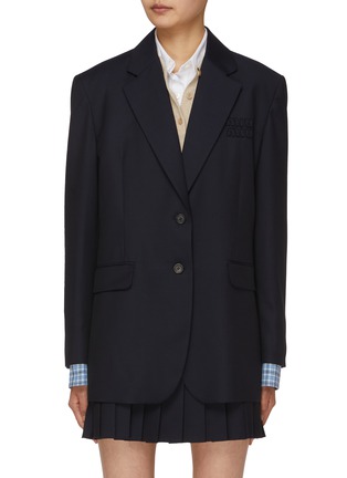 Main View - Click To Enlarge - MIU MIU - Batavia Single Breasted Logo Patched Long Blazer