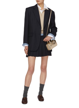 Figure View - Click To Enlarge - MIU MIU - Batavia Single Breasted Logo Patched Long Blazer