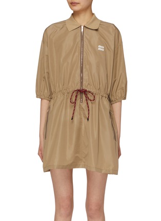 Main View - Click To Enlarge - MIU MIU - Half Zip Elbow Sleeve Elasticated Waist Mini Dress