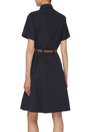 Back View - Click To Enlarge - MIU MIU - Belted Flared Panama Midi Safari Dress