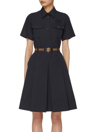 Main View - Click To Enlarge - MIU MIU - Belted Flared Panama Midi Safari Dress