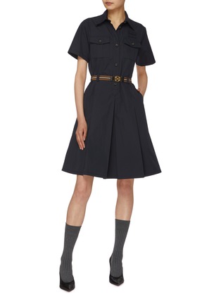 Figure View - Click To Enlarge - MIU MIU - Belted Flared Panama Midi Safari Dress