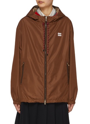 Main View - Click To Enlarge - MIU MIU - Logo Zip Up Hooded Windbreaker Jacket