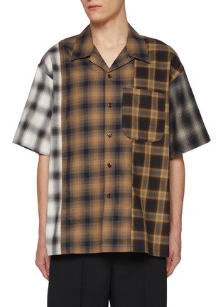 Main View - Click To Enlarge - SONG FOR THE MUTE - Four-Tone Camp Collar Checkered Cotton Gym Shirt